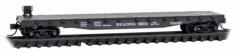 Micro-Trains N 04500650 50' Flat Car with Fishbelly Side and Side Mount Brake Wheel, Reading #9214