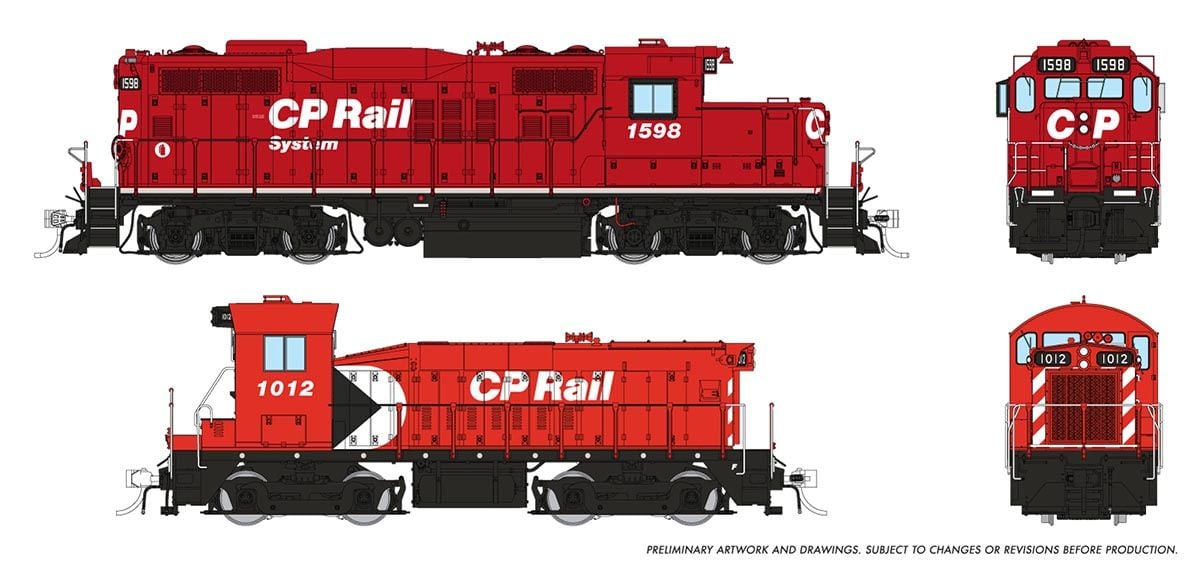 PREORDER Rapido HO 54519 GP9u & SW Slug Set, Canadian Pacific #1598/1012 (DCC & Equipped)