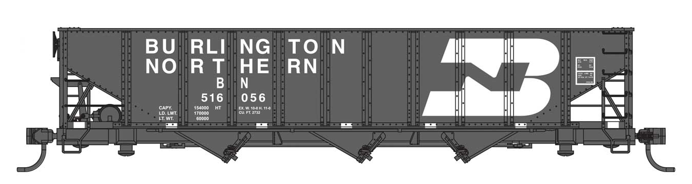 WalthersMainline 910-56706 70-Ton AAR 3-Bay Open Hopper - Ready to Run -- Burlington Northern #516535, HO