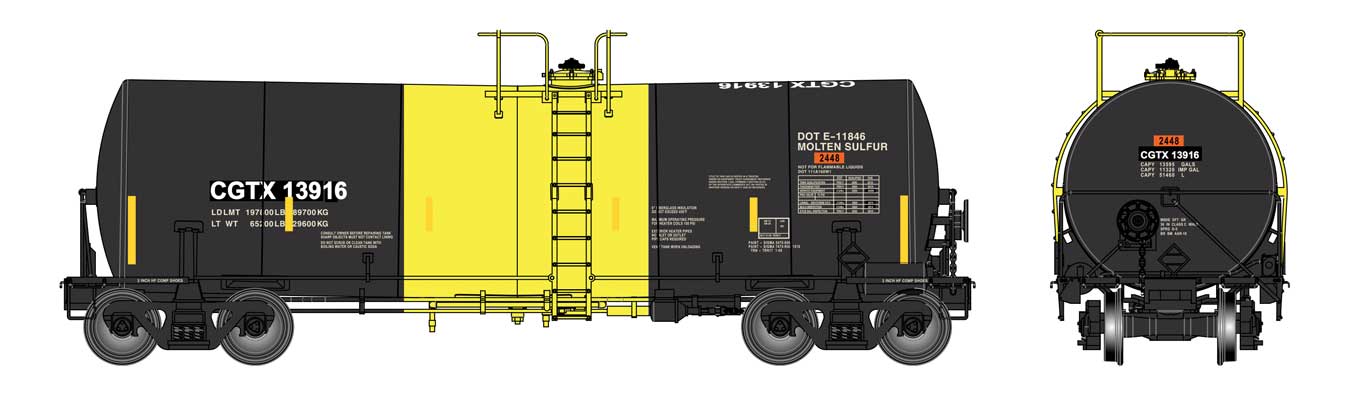 PREORDER WalthersProto 920-100049 HO 40' Trinity 14,000-Gallon Molten Sulfur Tank Car - Ready to Run -- CGTX #13916