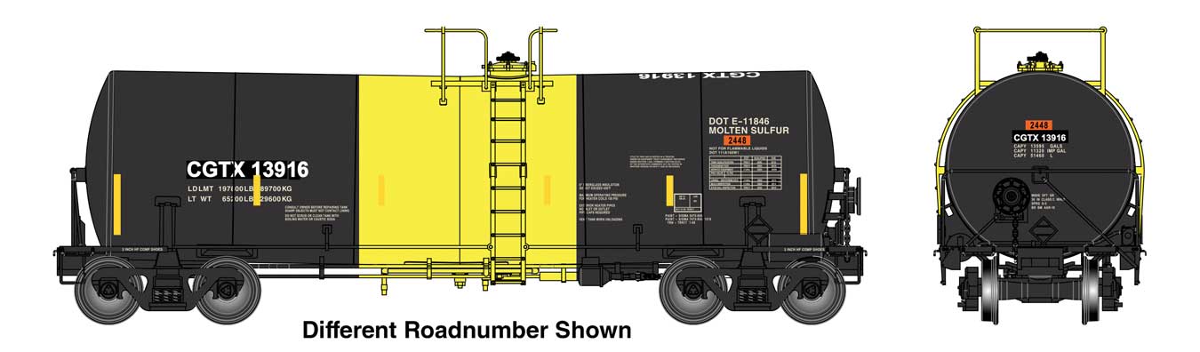 PREORDER WalthersProto 920-100052 HO 40' Trinity 14,000-Gallon Molten Sulfur Tank Car - Ready to Run -- CGTX #13926