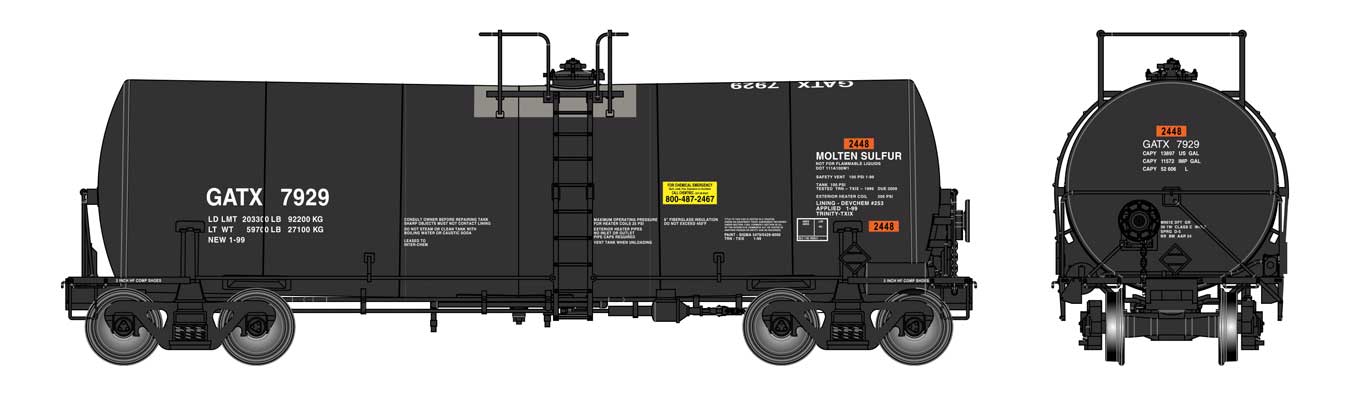 PREORDER WalthersProto 920-100057 HO 40' Trinity 14,000-Gallon Molten Sulfur Tank Car - Ready to Run -- GATX #7929