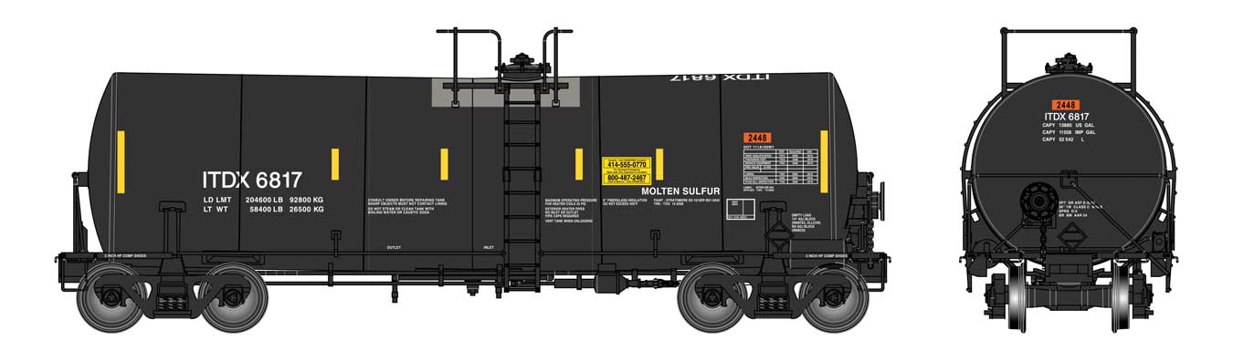 PREORDER WalthersProto 920-100061 HO 40' Trinity 14,000-Gallon Molten Sulfur Tank Car - Ready to Run -- Sulcom ITDX #6817
