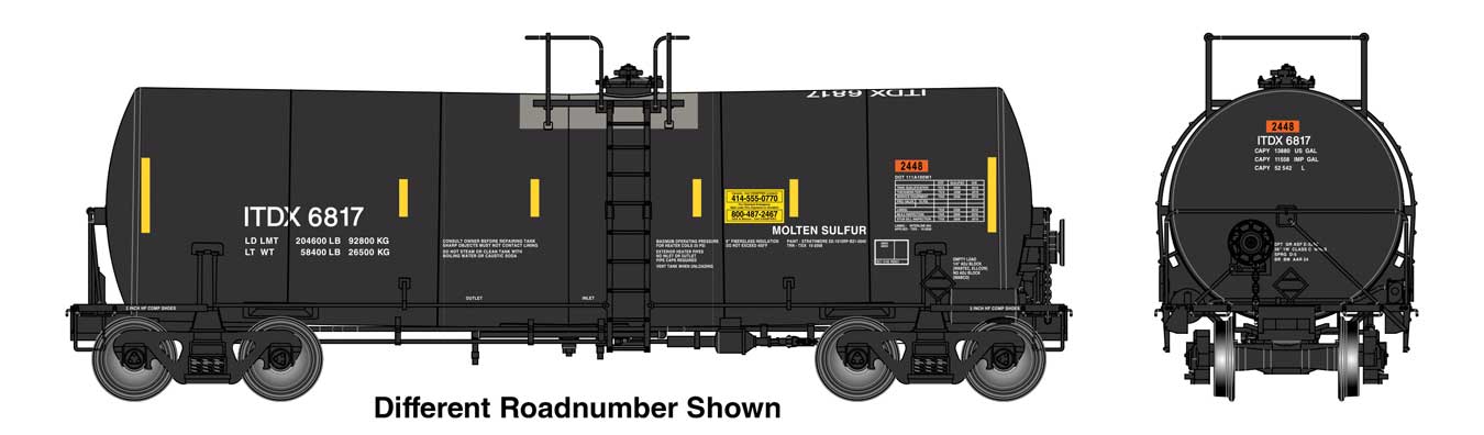 PREORDER WalthersProto 920-100063 HO 40' Trinity 14,000-Gallon Molten Sulfur Tank Car - Ready to Run -- Sulcom ITDX #6890