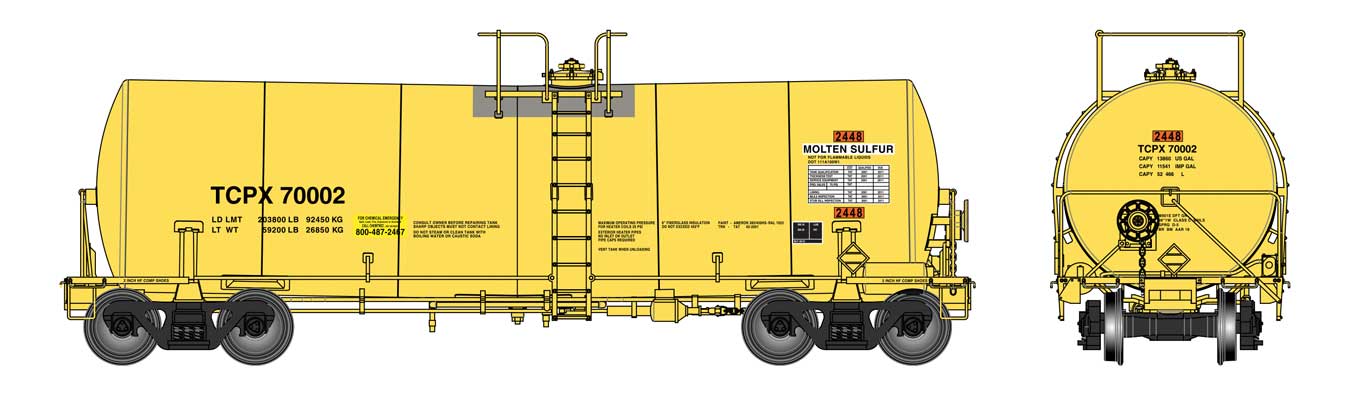 PREORDER WalthersProto 920-100065 HO 40' Trinity 14,000-Gallon Molten Sulfur Tank Car - Ready to Run -- TCPX #70002