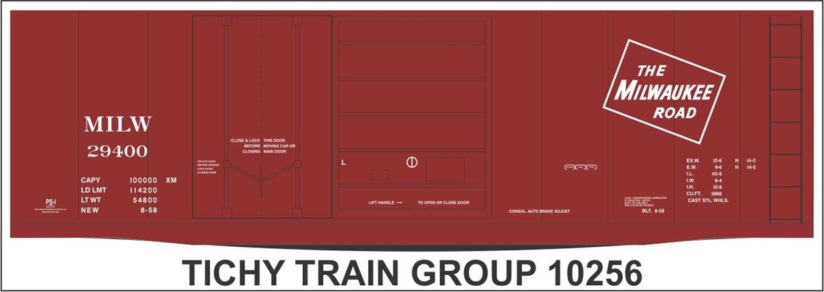 Tichy Train Group N 10256N Railroad Decal Set, Milwaukee Road 40' Plug & Sliding Door Boxcar