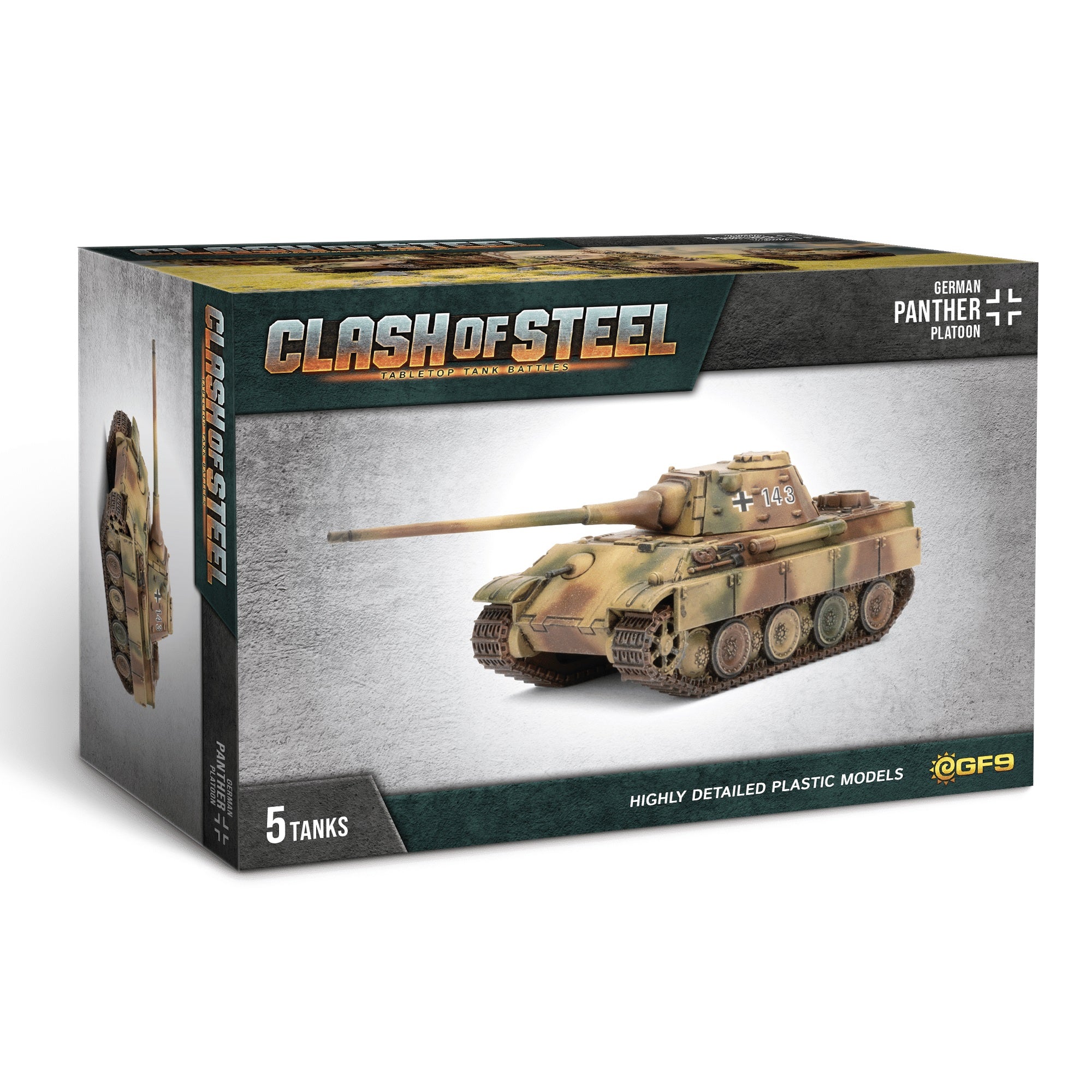 Clash of Steel: German - Panther (8.8cm) Tank Platoon (x5 Plastic)