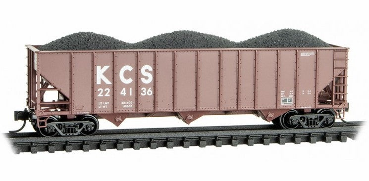 Micro-Trains N 10800550 100-Ton 3-Bay Open Hopper with Rib Sides and Coal Load, Kansas City Southern #224136