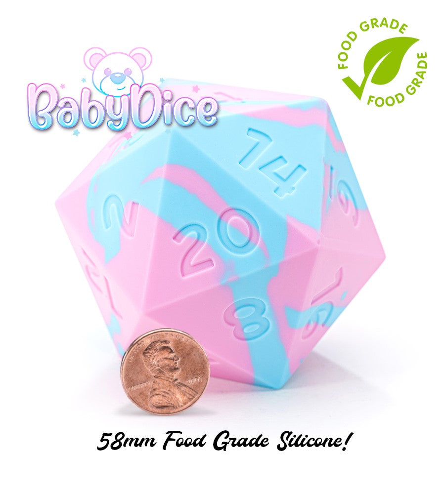 Random Encounter: Baby Dice - Baby Blue and Powder Pink Swirls (58mm Silicone D20)