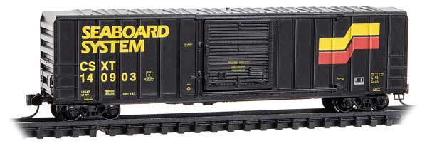 Micro-Trains 2500316 50' Rib-Side Single-Door Boxcar No Roofwalk, Ready to Run, CSX CSXT #140903(Ex-Seaboard System, black, yellow, red)