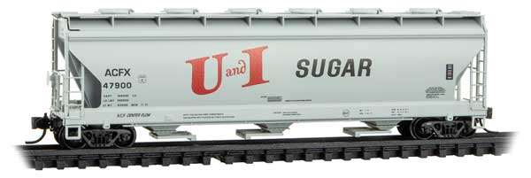 Micro-Trains 9300200 ACF 3-Bay Center Flow Covered Hopper with Round Hatches, Ready to Run, Utah-Idaho Sugar Company ACFX #47900