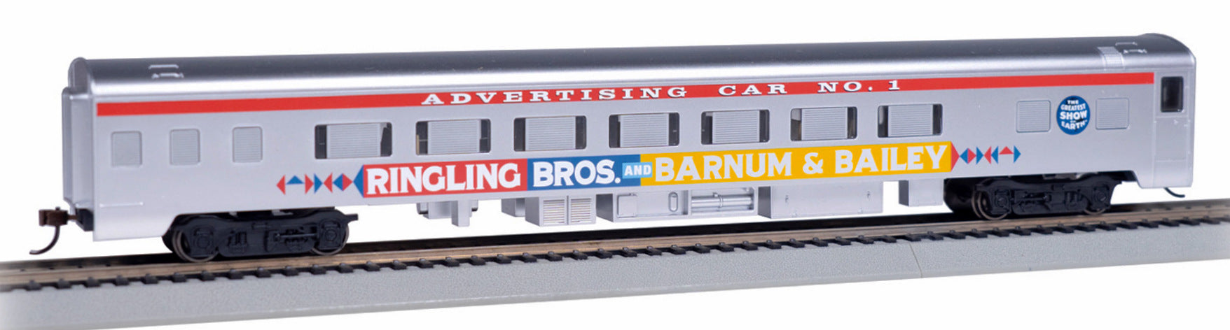 Bachmann HO 14215 Smoothside Coach, Ringling Bros. and Barnum & Bailey Advertising Car #1