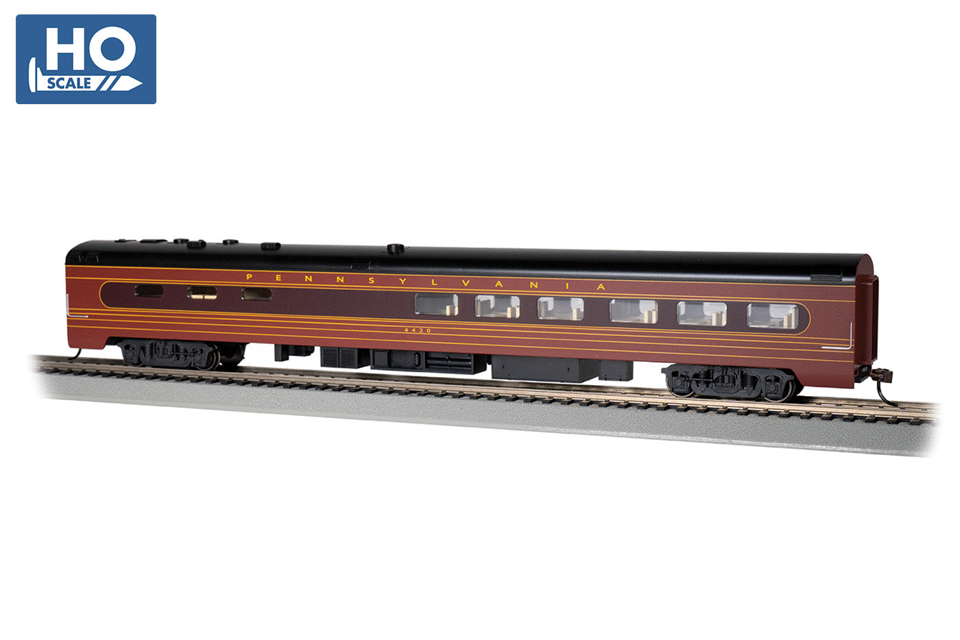 Bachmann 14804 85' SMOOTH-SIDE DINING CAR with LIGHTED INTERIOR PRR #4420 - FLEET OF MODERNISM, HO Scale