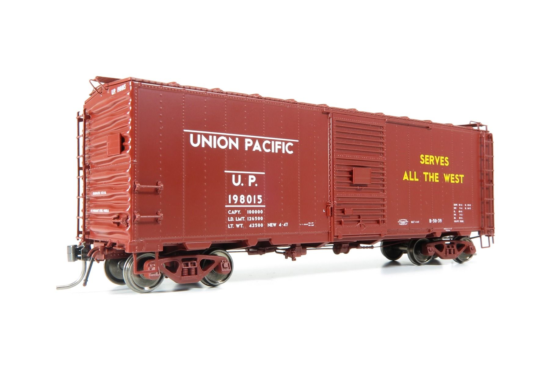 Rapido 154001A UP Class B-50-39 40' Boxcar - Ready to Run -- Union Pacific #1 (1947 As-Delivered, Boxcar Red, Streamliners Slogan), HO