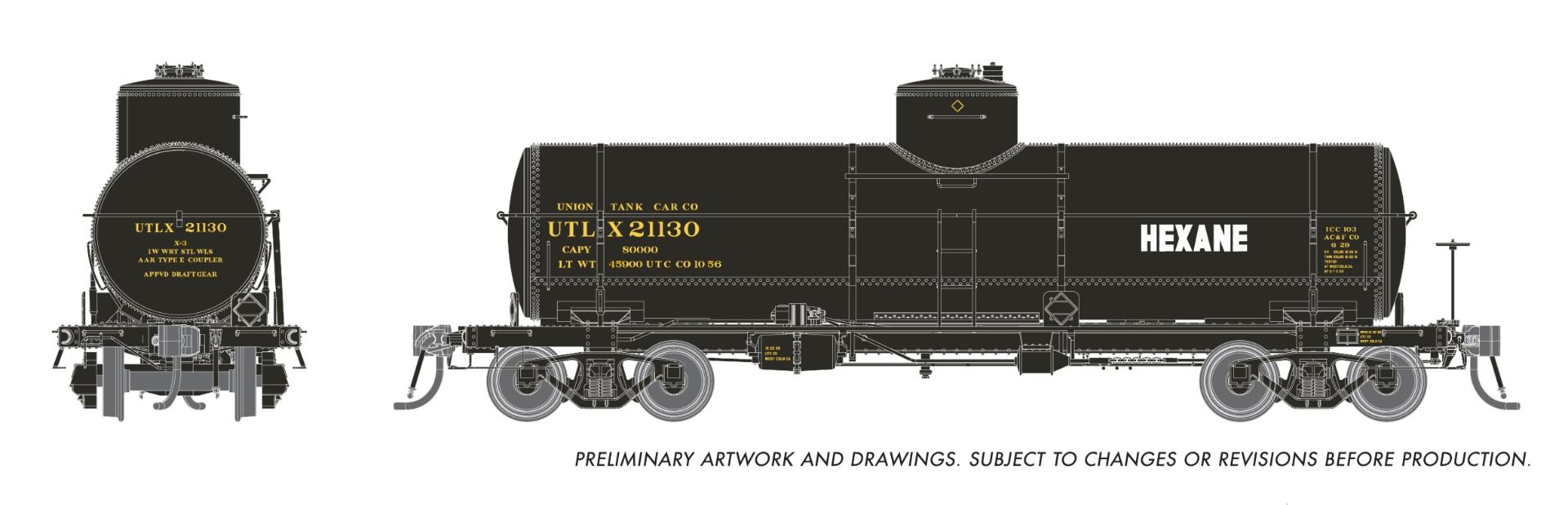 PREORDER Rapido HO 159108A Union X-3 8K gal Tankcar, UTLX Hexane