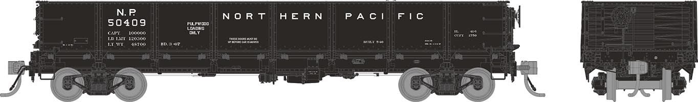 PREORDER Rapido HO 163009A 40' Drop Bottom Gondola, Northern Pacific Pulpwood #1