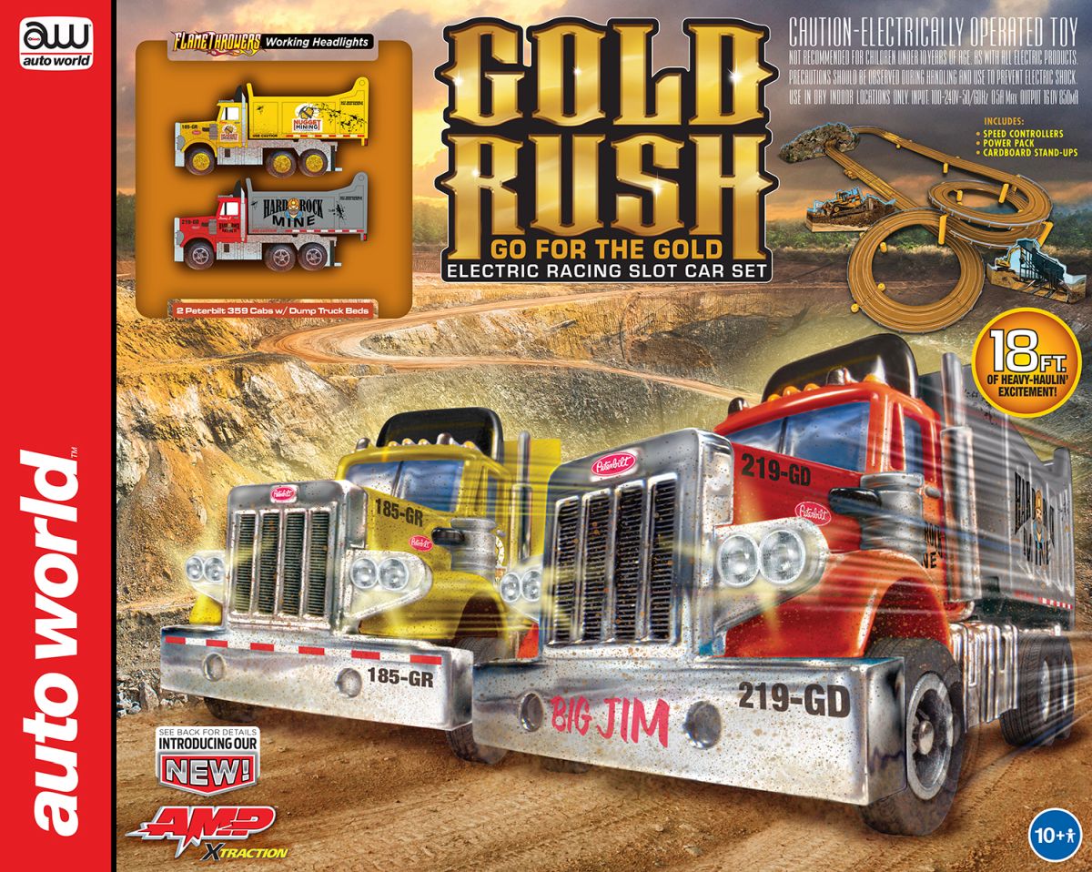 Auto World SRS357R 18' Gold Rush "Go for the Gold" Slot Race Set Peterbilt 359 D