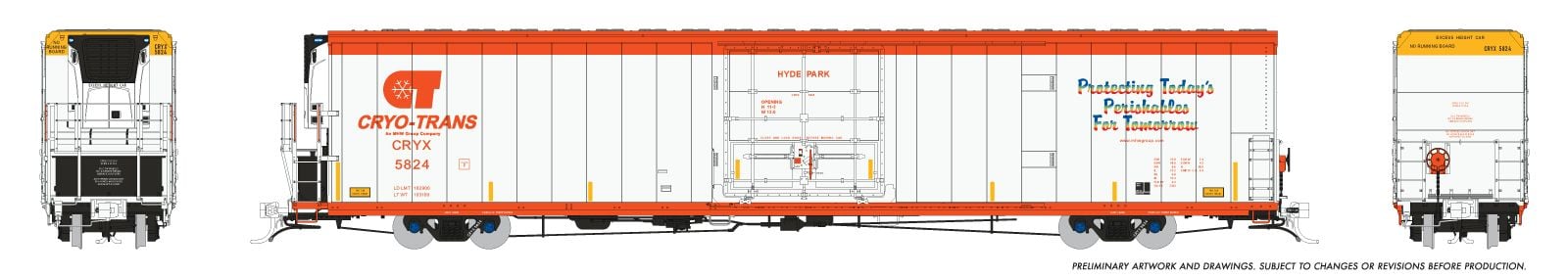 PREORDER Rapido HO 167002-1 Greenbrier 7780cuft Reefer, Cryo-Trans "Hyde Park" #5824