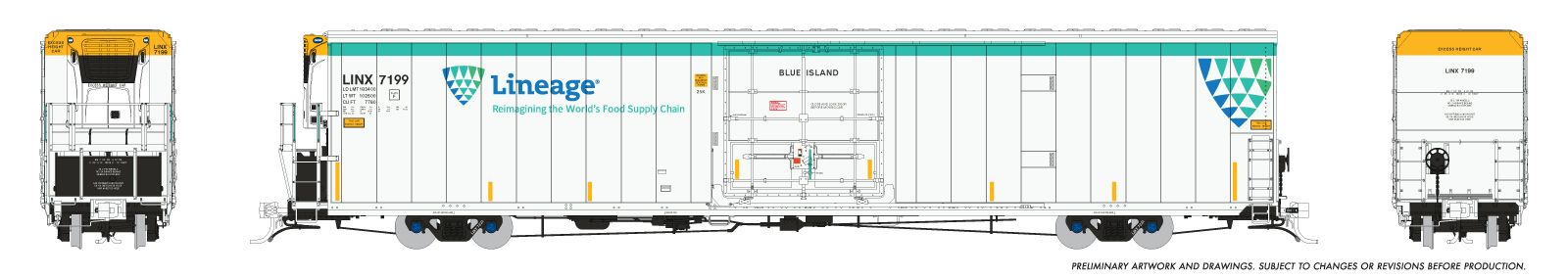 PREORDER Rapido HO 167003-1 Greenbrier 7780cuft Reefer, Lineage "Blue Island" #7199