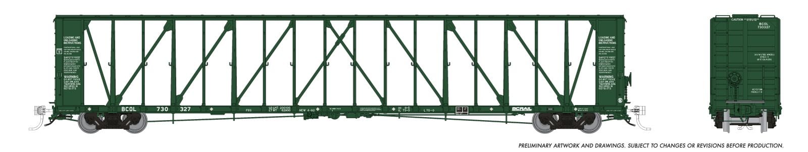 PREORDER Rapido HO 174008 NSC Centerbeam Flatcar, British Columbia #2 (6-Pack)