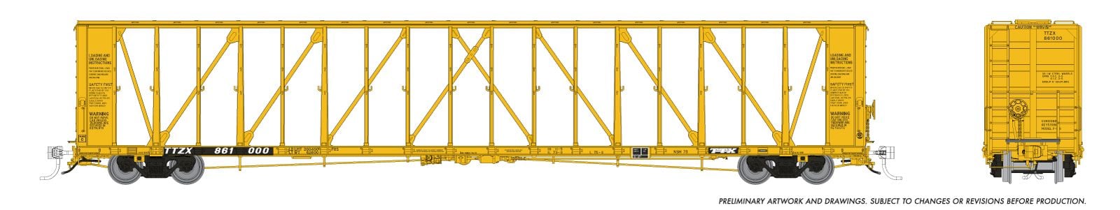 PREORDER Rapido HO 174014 NSC Centerbeam Flatcar, Trailer Train TTZX (6-Pack)
