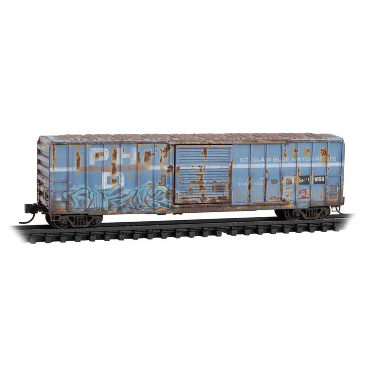Micro Trains Line #025 44 366 50' Rib-Side Single-Door Boxcar No Roofwalk - Ready to Run -- Sabine River & Northern SRN #1898 (Ex-PH&D, Weathered, blue, Per Diem #6), N Scale