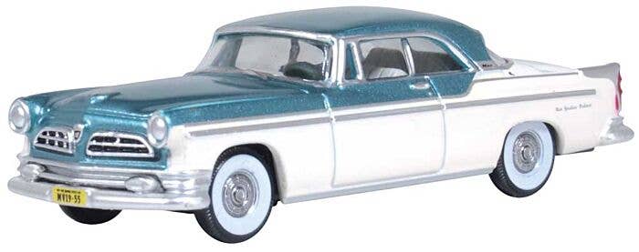Oxford Diecast HO 87CNY55004 1955 Chrysler New Yorker Deluxe St. Regis, Assembled, Platinum, Jade Green