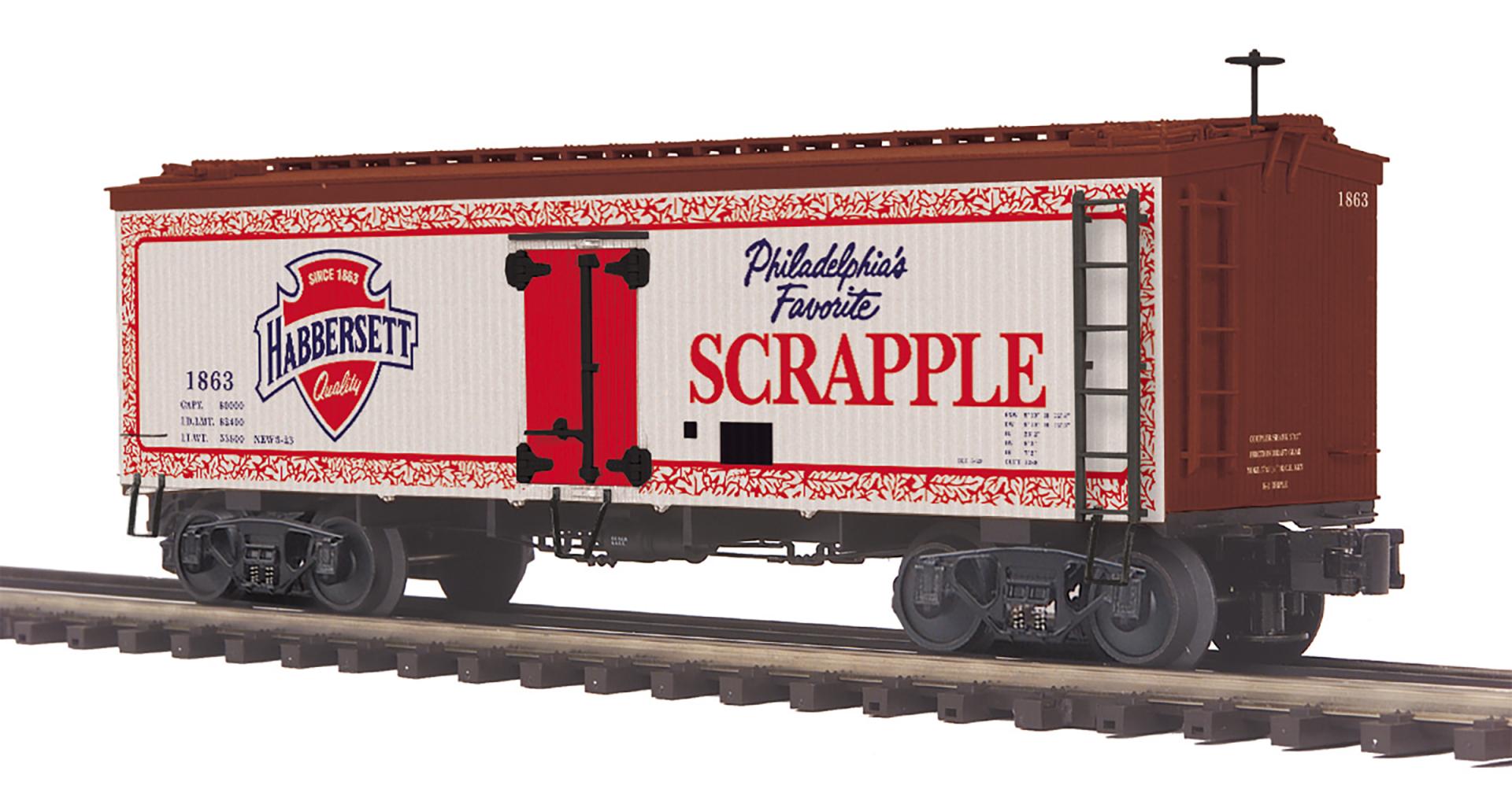 PREORDER MTH Premier O 20-94834 36' Woodsided Reefer Car, Habbersett Scrapple