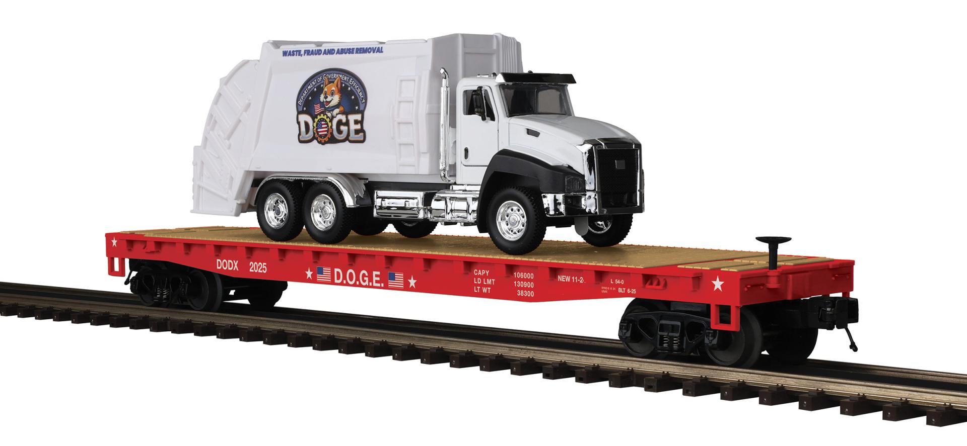 PREORDER MTH Premier O 20-95832 Flat Car with Garbage Truck, DOGE