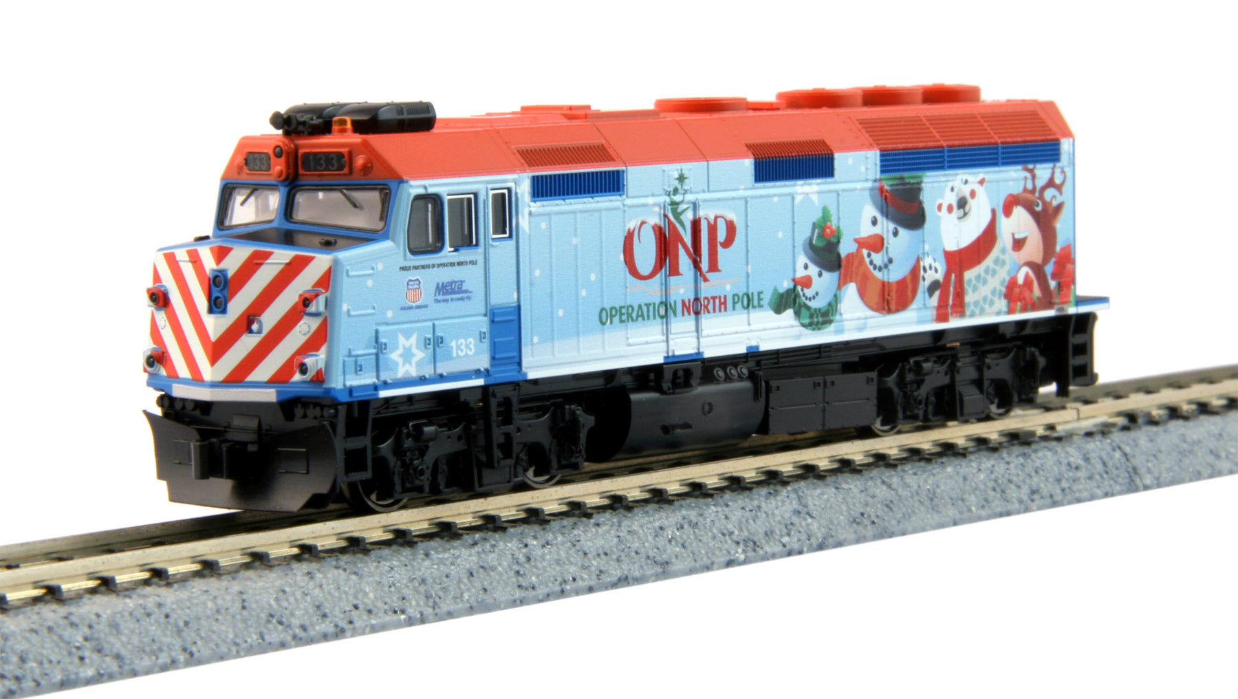 PREORDER Kato HO 372016S EMD F40PH Commuter Version, Metra Operation North Pole Christmas 2016 #133 (DCC & Sound Equipped)