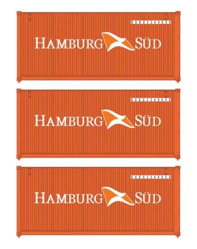 Walthers (SceneMaster) HO 18052 20' Fully Corrugated Container, 3-Pack, Hamburg Sud