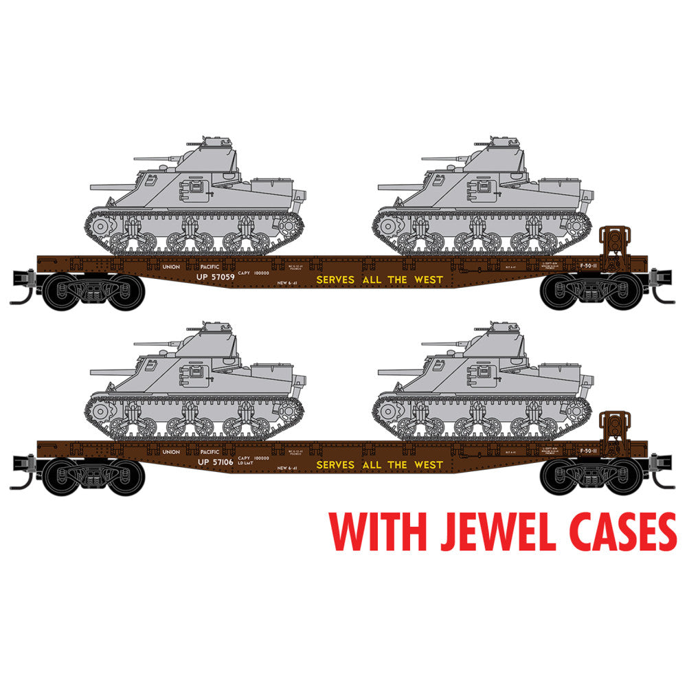 Micro-Trains N 983 02 263 50' Fishbelly-Side Flatcar with M3 Lee Tank Load Kit 2-Pack, Union Pacific #57059, 57106
