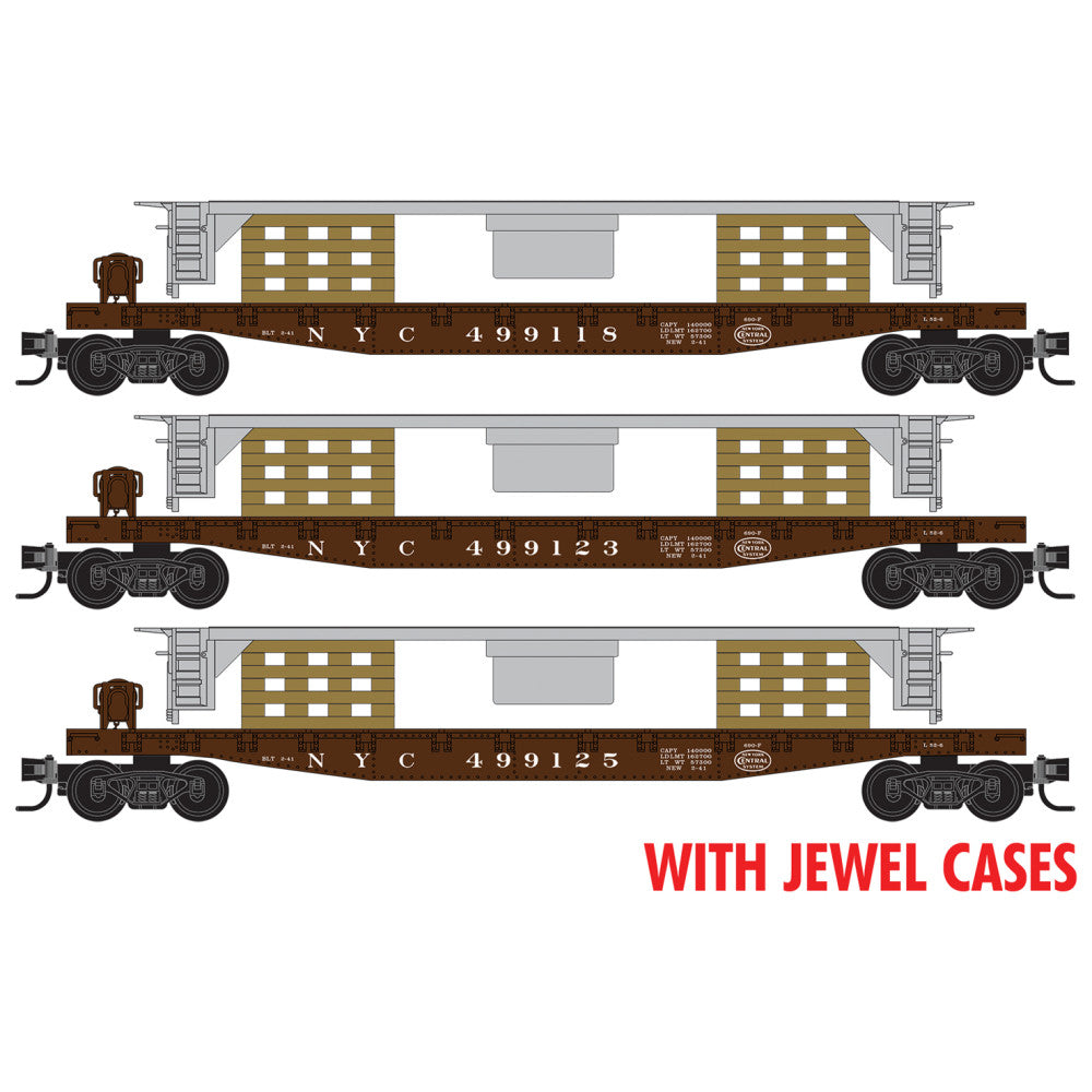 PREORDER Micro-Trains N 983 02 267 50' Flat Cars New York Central with SW9 Frames 3-Pack | 70.51