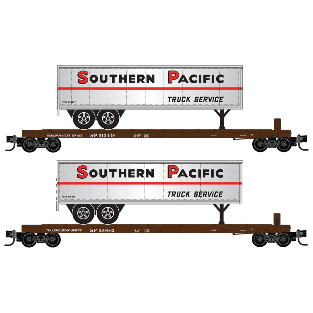 Micro-Trains 983 02 280 N 57' Converted TOFC Flatcars (2-Pack) with Trailers, Southern Pacific