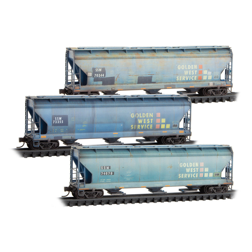 Micro-Trains N 98305092 Weathered 3-Bay Covered Hopper, Union Pacific ex-SSW ex-GWS (3-Pack)