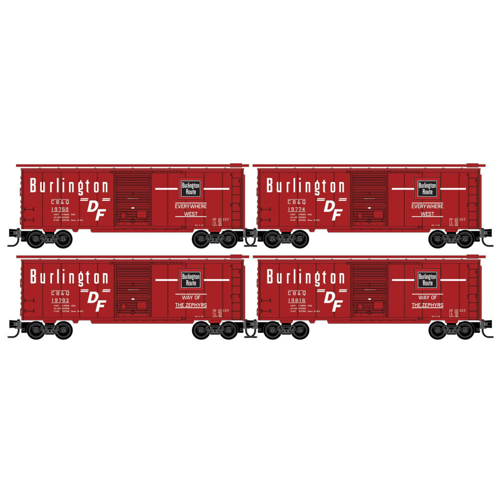 Micro-Trains N 98300240 40' Standard Boxcar Runner Pack, Chicago Burlington & Quincy #240 (4-Pack)