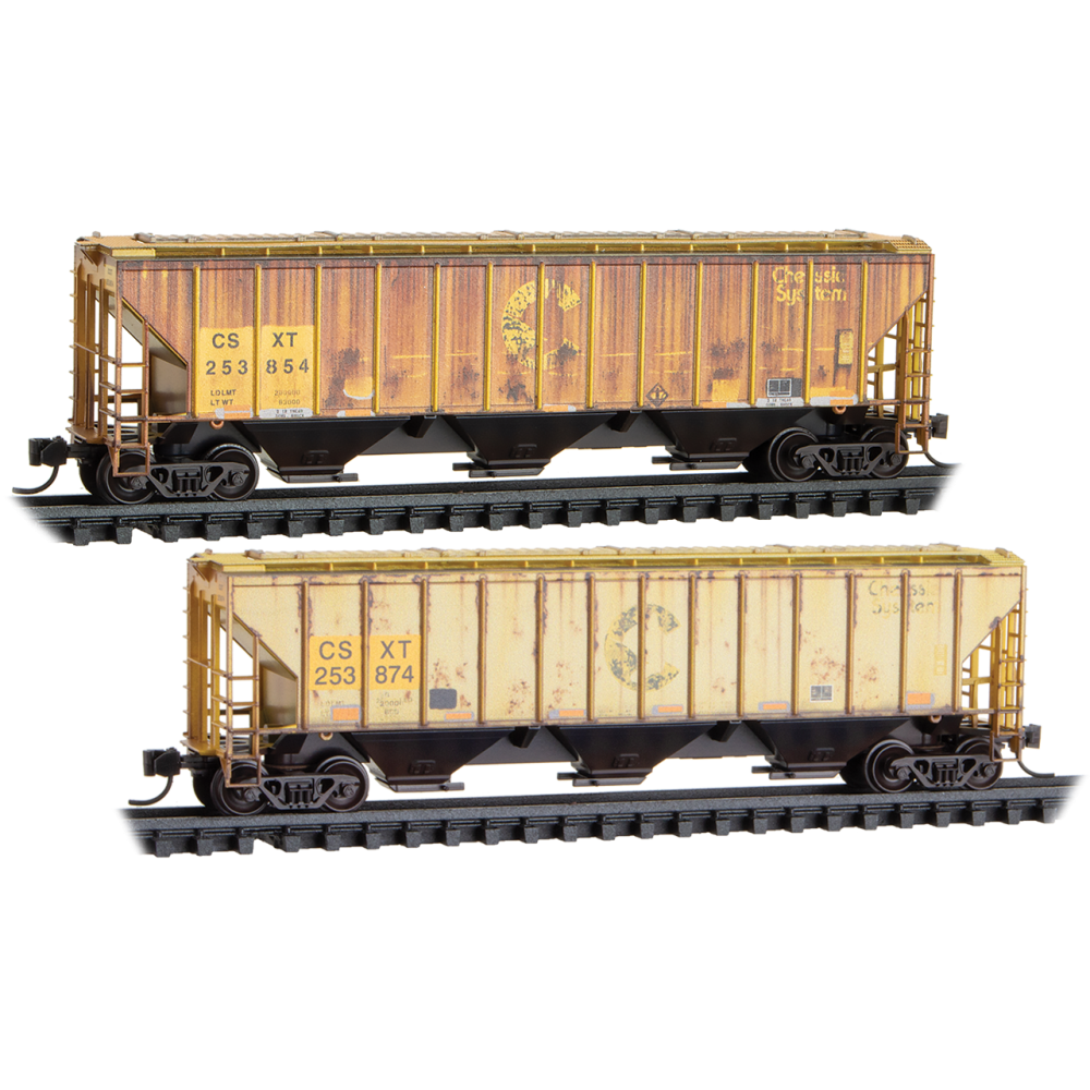 Micro-Trains N 98305096 Weathered 2-Bay Covered Hopper, CSX (2-Pack)