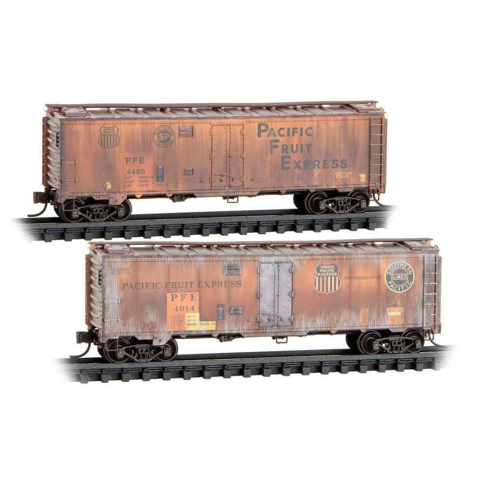 Micro-Trains N 98305098 Weathered 40' Steel Ice Reefer Set, Pacific Fruit Express #4490/4914 (2-Pack)