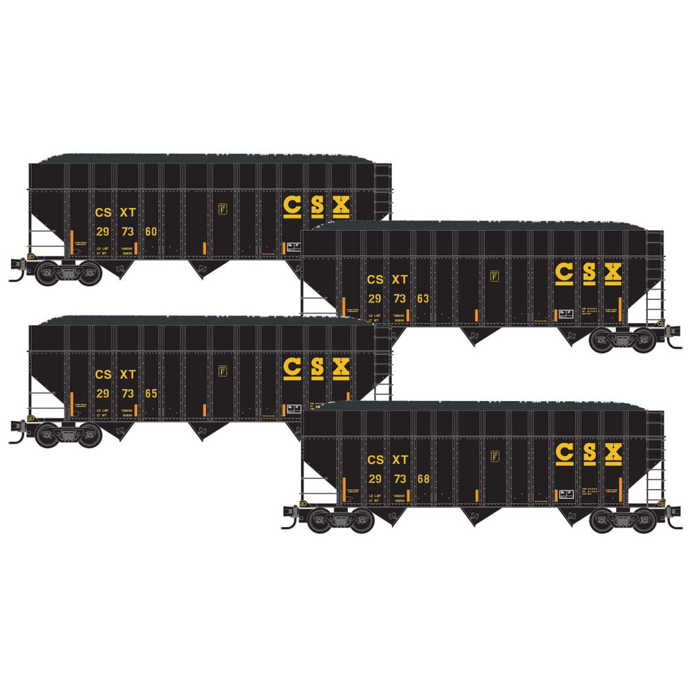 PREORDER Micro-Trains N 98300245 100-Ton 3-Bay Open Hopper Runner Pack, CSX #245 (4-Pack)