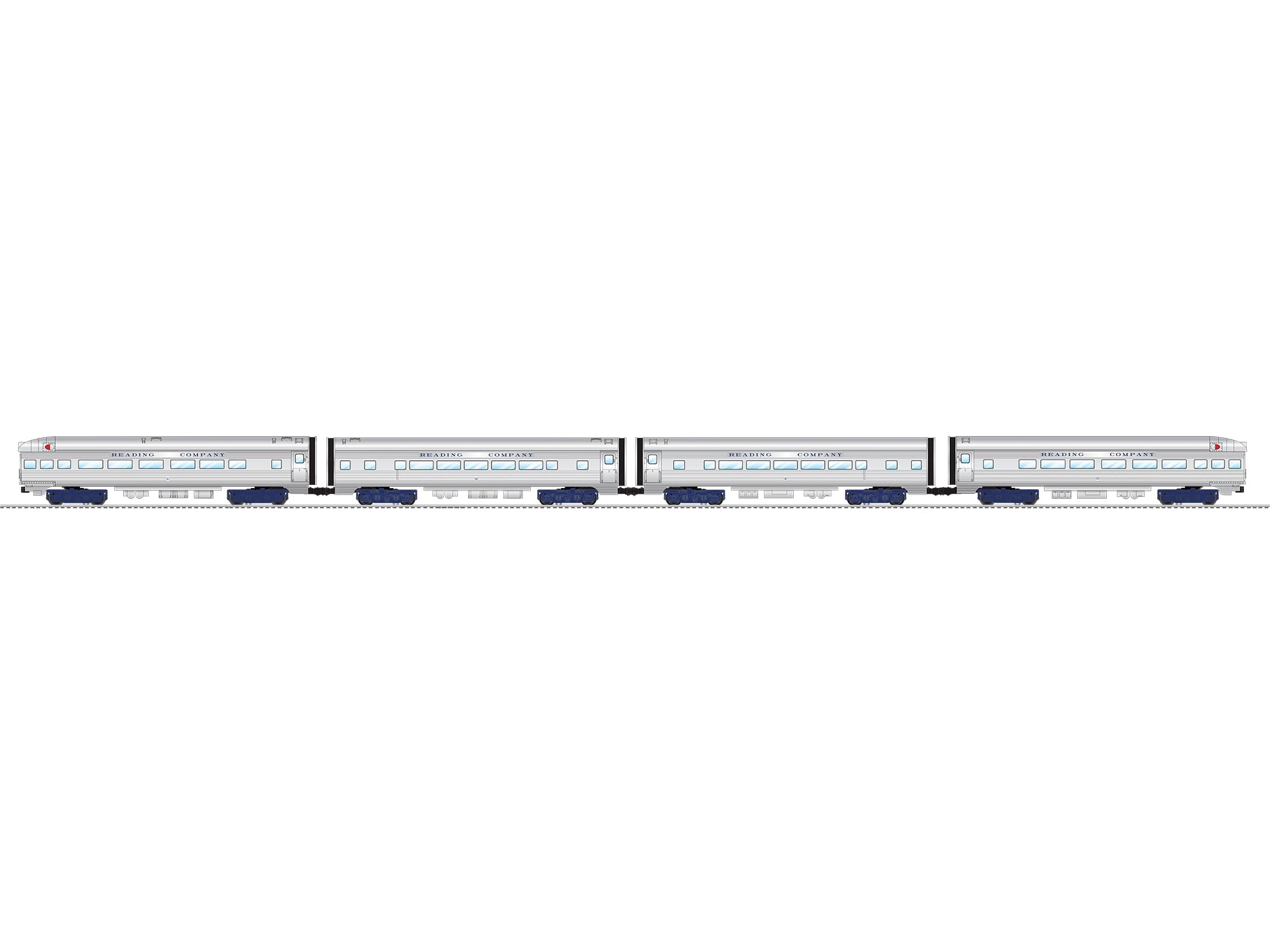 PREORDER Lionel O 2527720 15" Aluminum Passenger Car, Reading (4-Pack) | 989.99