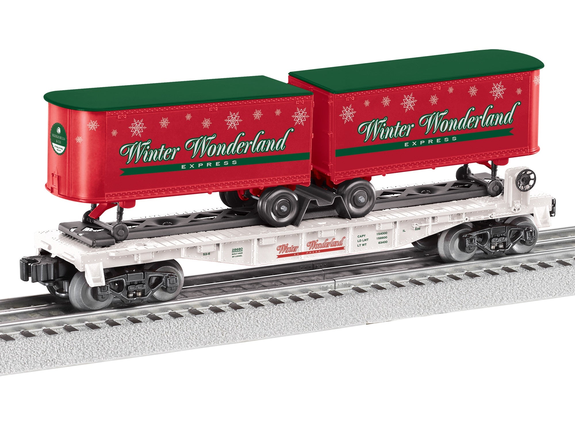 PREORDER Lionel O 2528680 Flatcar with Piggyback Trailers, Winter Wonderland | 107.99