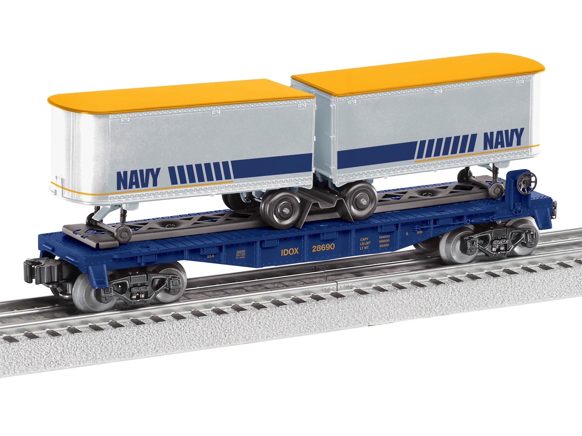 PREORDER Lionel O 2528690 Flatcar with Piggyback Trailers, Navy | 107.99