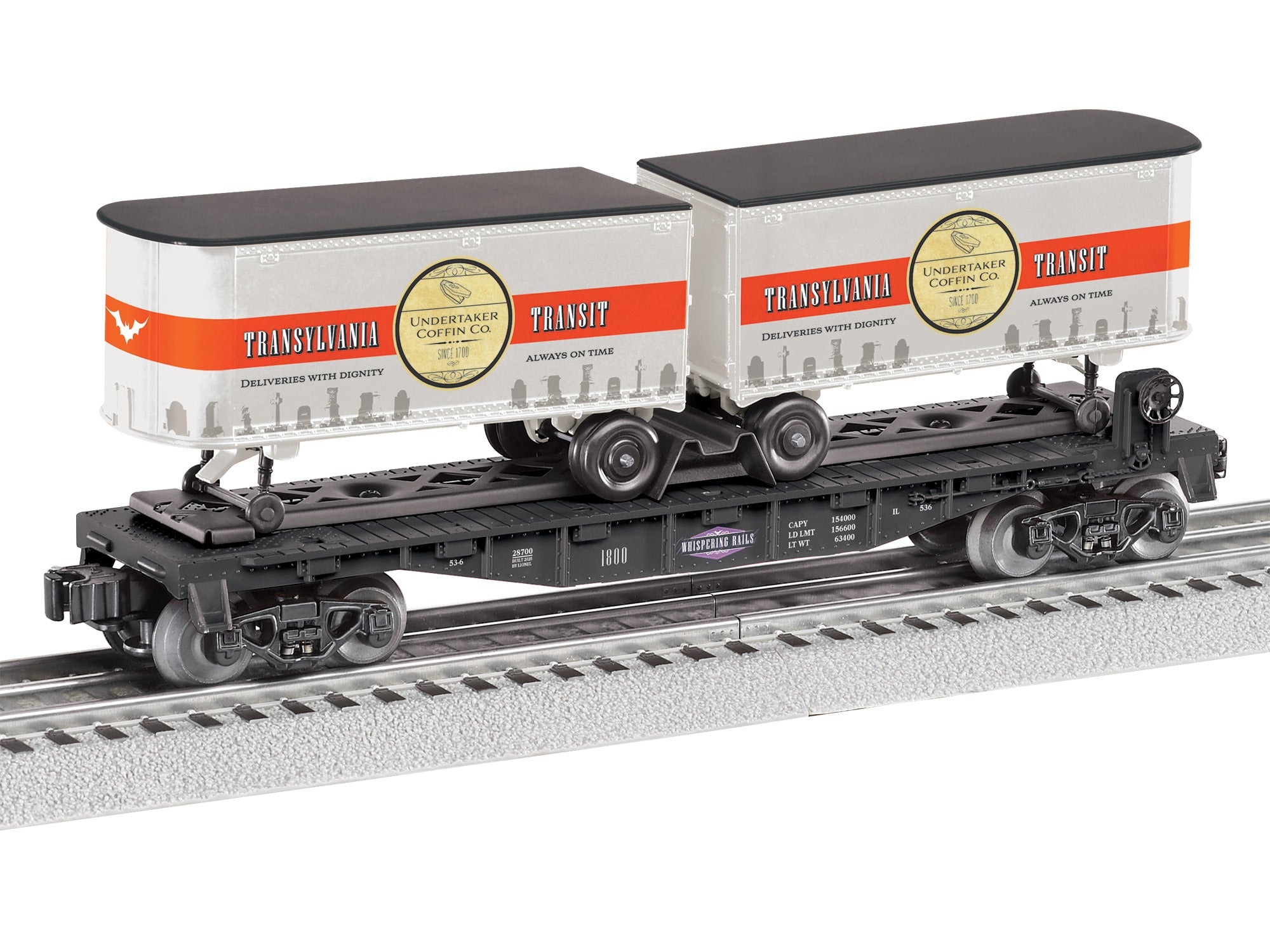 PREORDER Lionel O 2528700 Flatcar with Piggyback Trailers, Whispering Rails | 107.99
