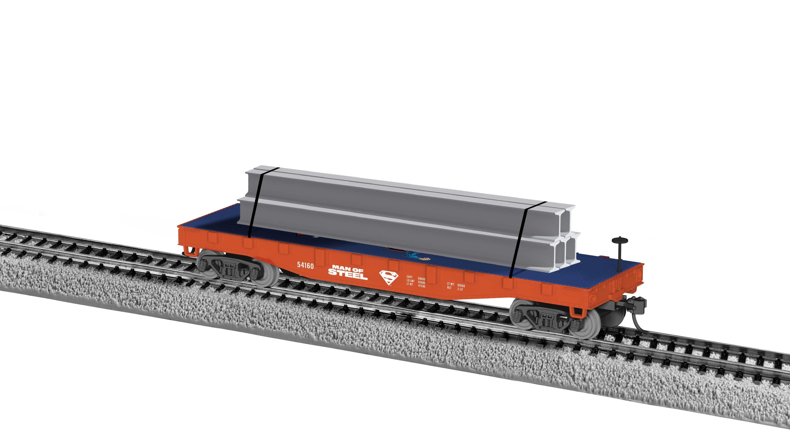 Lionel HO 2554160 Flatcar with I-Beam Load, DC Comics Superman Man of Steel
