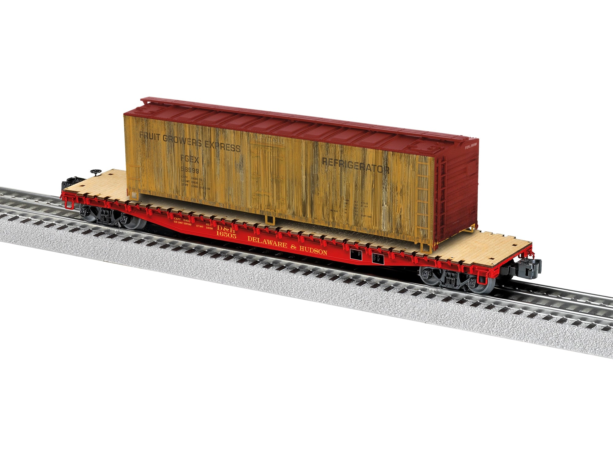 PREORDER Lionel O 2626160 PS-4 Flatcar with Woodside Reefer Load, Delaware & Hudson #16505