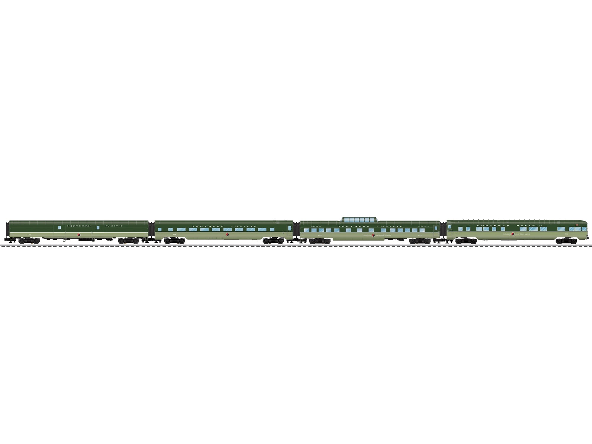 PREORDER Lionel O 2627050 3-Rail 21" Pullman Baggage, Coach, Dome, Observation Set, Northern Pacific