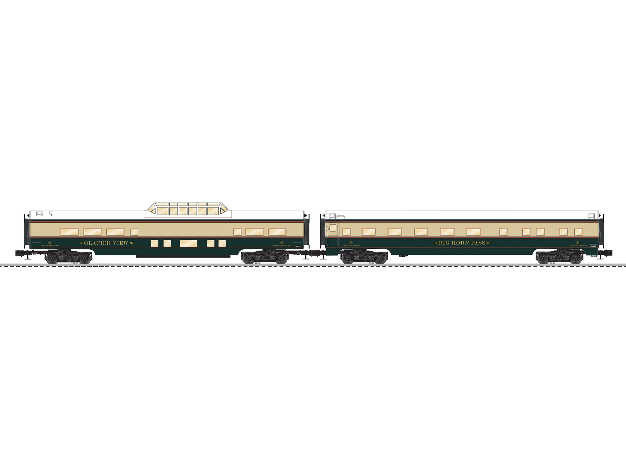 PREORDER Lionel O 2627270 Aluminum 18" Passenger, Burlington Northern (2-Pack)