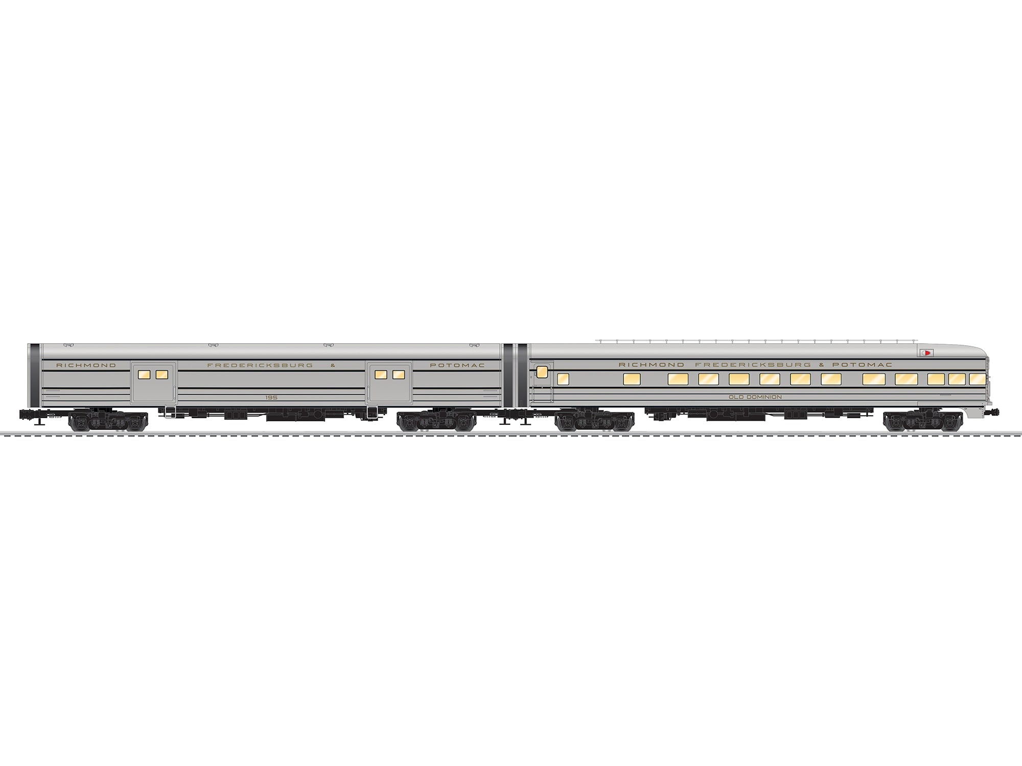 PREORDER Lionel O 2627330 Aluminum 18" Passenger, Richmond Fredericksburg & Potomac (2-Pack)