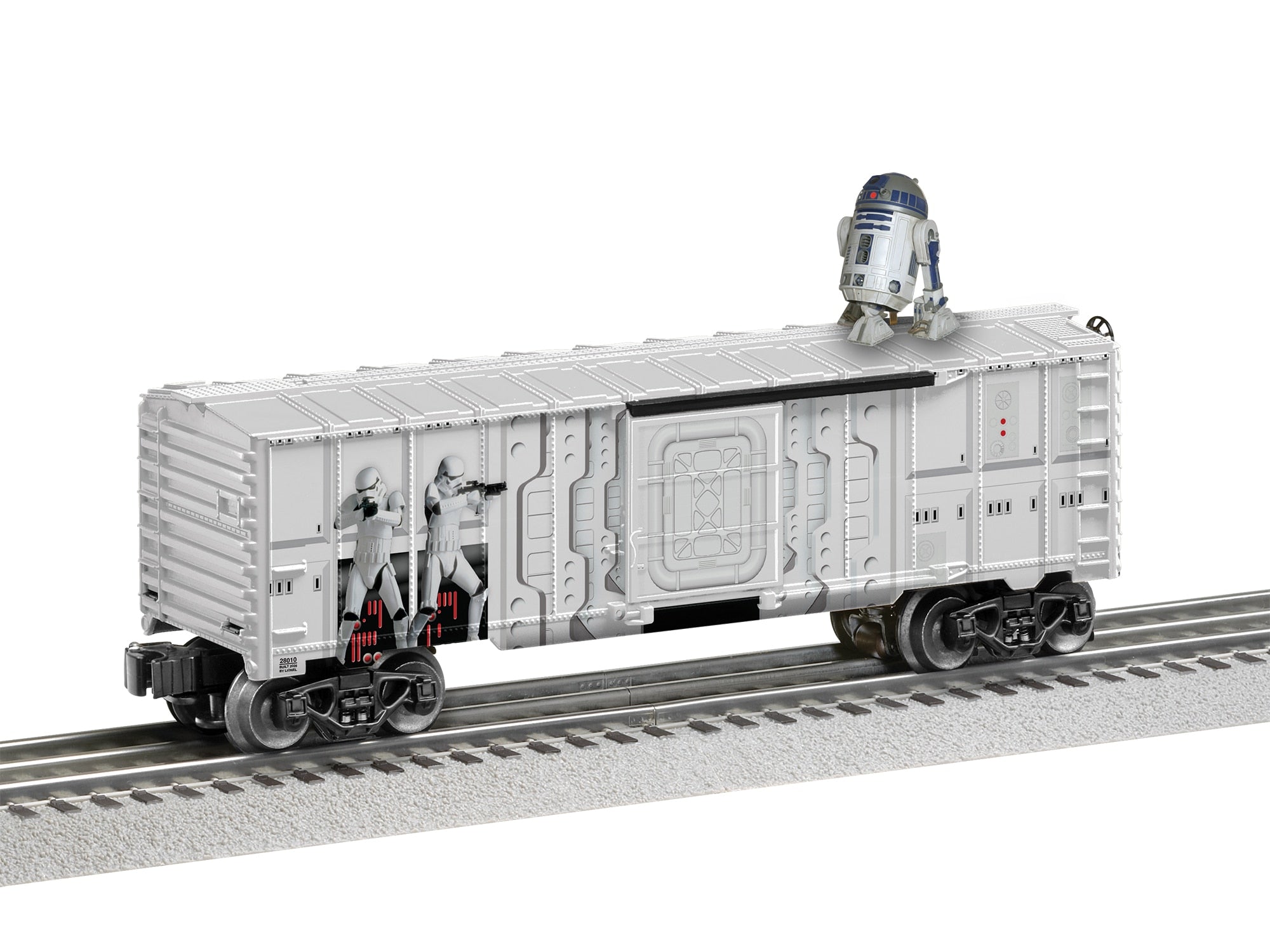 PREORDER Lionel O 2628010 3-Rail Boxcar with Walking Brakeman, Star Wars R2D2