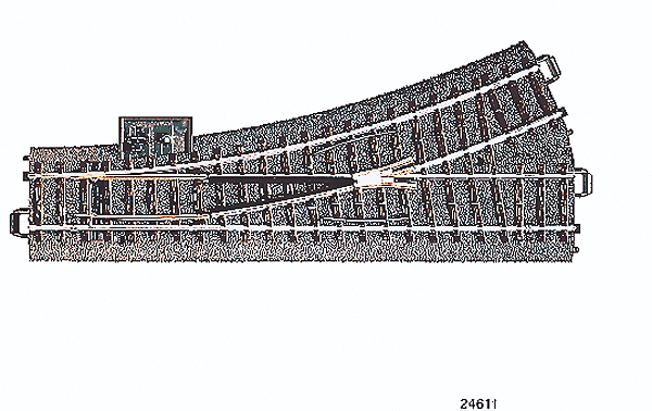 Marklin MRK24611 3-Rail C Track -- Manual Turnout - Left-Hand, HO Scale
